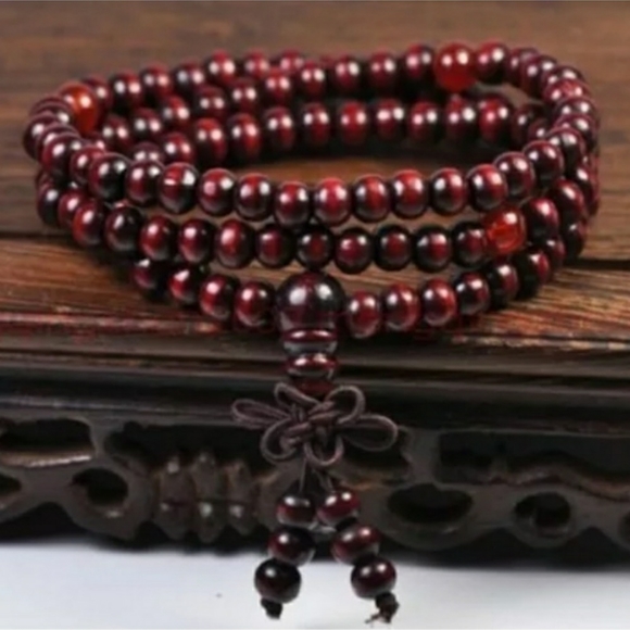 Yoga Meditation Sandalwood Mala Beads Rosary Wrap Bracelet Wooden Red Black - Picture 5 of 12